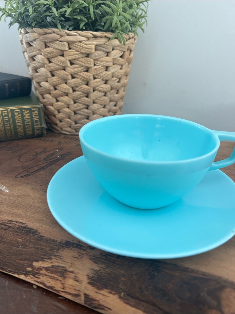 Spaulding Ware melamine plastic Teacup & Saucer Aqua Blue